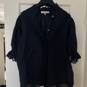 Frame Denim Women's Dark Blue Blouse with Lace Accents